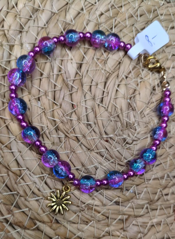 Armband - pink/lila/blau mit Blume – Bild 2