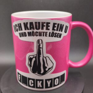 Tasse mit Mittelfinger in Pink